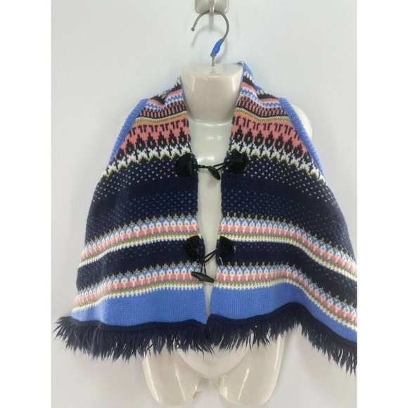LITTLE LASS MULTICOLOR STRIPED FRINGE HEM GIRLS PONCHO CAPE SIZE: 4T - Picture 1 of 3
